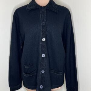 Vtg Deane & White Wool Sweater Jacket Large Womens Black Chenille New Old Stock